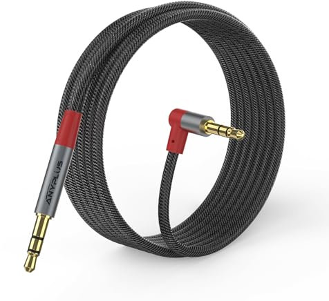 ANYPLUS Câble Jack 3.5 Mâle Mâle, Câble Audio Fish Wire Braided 90 Degree, Prise Jack 3.5 Compatible avec Casque, Home/Car Audio, Téléphone Portable, Haut-Parleurs, Tablette, MP3（2M）