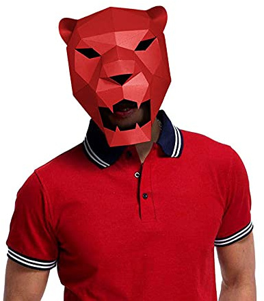 NZPOST Pre Cut 3D Paper Mask Jaguar Leopard Animal Halloween Costume Cosplay DIY Paper Craft Model Mask Christmas (Red)