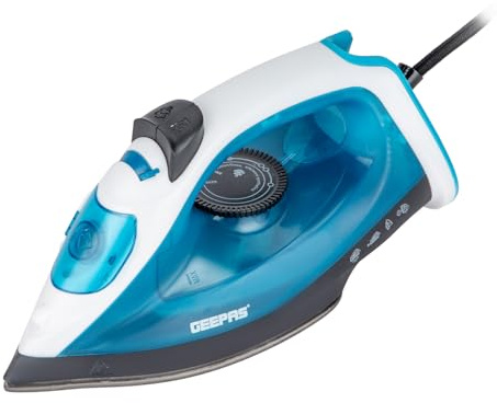 GEEPAS Dry & Wet Steam Iron, Non-Stick Soleplate, 120ML Tank 1800W Blue