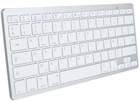 VGEBY Clavier Bluetooth sans Fil, Portable, Compact, Ultra Fin, Bilingue, Universel, pour PC et Ordinateur Portable (Mise en Page AZERTY français