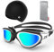 ZIONOR Polarisiert Schwimmbrille + Schwimmkappe für Herren und Damen, UV-Schutz Anti Nebel Verstellbar Gurt Komfort Profi Schwimmbrillen (YA-EU-P-G1-White-Gold+C5-Black)