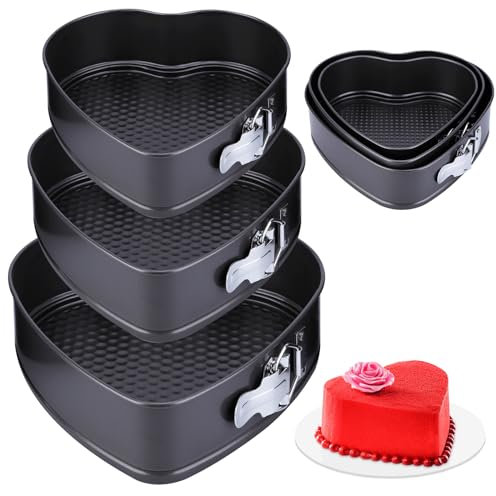 3 PCS Heart Cake Tin, Non-Stick Springform Cake Tin with Loose Base Easy Release, Carbon Steel Pfoa Free Cake Mould, Baking Tray for Cakes and Cheesecake-Sizes 20/22/24cm