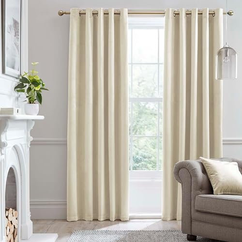 Laurence Llewelyn-Bowen Montrose Velvet Curtains – Ivory Cream – W229 x L229cm – 2 Panels – Blackout Eyelet Drapes – Thermal & Soundproof Bedroom Curtains