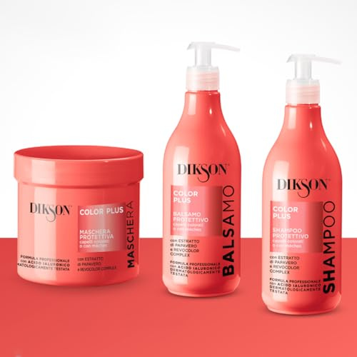 Dikson Color Plus, Set di Shampoo Protettivo, Balsamo e Maschera per Capelli Colorati, con Estratto di Papavero e Revocolor Complex