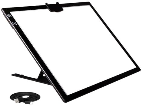 Led A3 Placa Luminosa Super Delgado, Recargable Caja de Luz con Soporte Y Clip, 3 Modos de Color Y 6 Brillo Ajustable Almohadilla de Luz Led para Bocetos Diseño Dibujo 5D Diamante Pintura