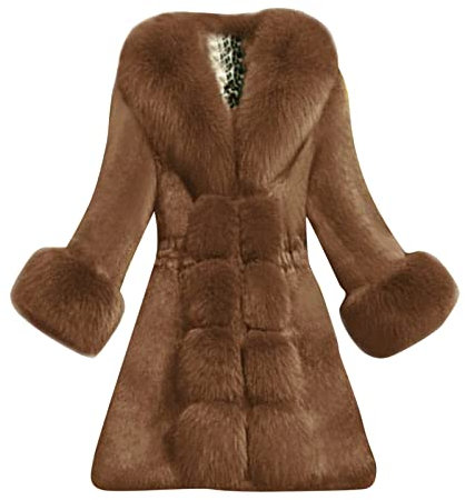 Fuskpälskappa dam lång pälsjacka pälsrock fuskpäls jacka elegant vinterrock plyschjacka teddyjacka fleece vinterrock vinterjacka fleecejacka pälsrock öppen front kofta övergångsjacka, BRUN, XL