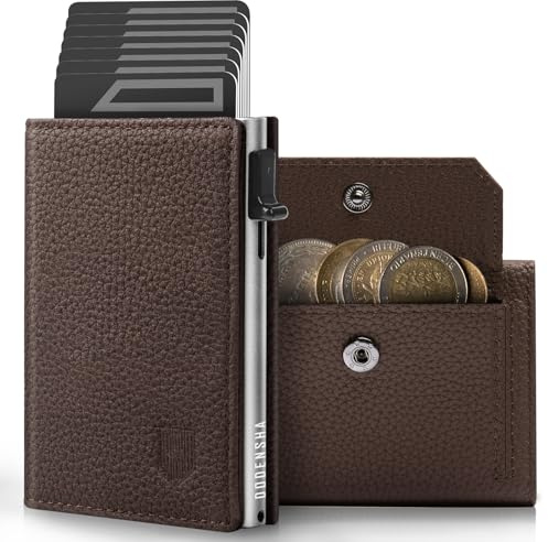 DODENSHA MagSnap Pebble Geldbörse Herren I Slim Wallet mit XL Münzfach I Kreditkartenetui Geldbeutel für 10+ Karten I Wallets for Men I Portmonee Herren I RFID Schutz I Braun Silber