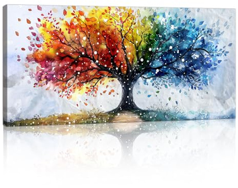 FajerminArt Framed Wall Art Canvas Prints, Large Abstract Colorful Trees Canvas Wall Art Paintings Pictures for Living Room Bedroom Home Wall Decoration Artwork Ready To Hang 20x40(50cmx100cm)