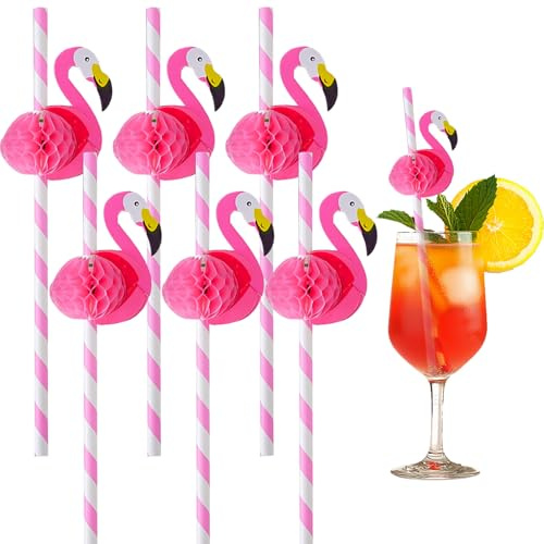 XIEXIESHER Cannucce di Carta colorata 3D, 50 Pz, Fenicottero cannucce colorate per Cocktail e Spiaggia, Decorazioni Tropicali con Tema Hawaii, per bevande fredde, succhi (Colori Casuali)