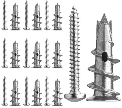 Lot de 20 chevilles en métal pour plaques de plâtre creuses avec vis - Chevilles auto-perceuses pour plaque de plâtre - Pour le montage dans le béton, la brique, la pierre, les plaques de plâtre