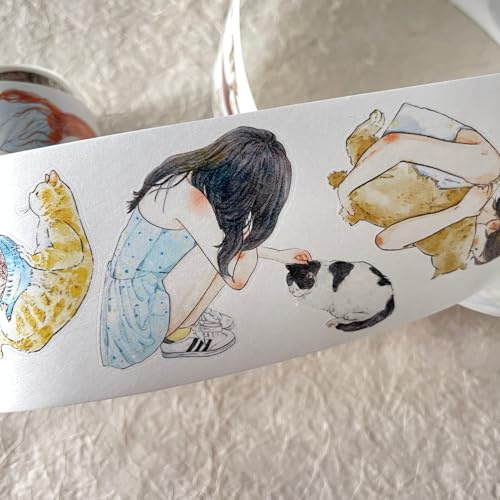 RICHTAPES DingDing Vol9-32 My Pet Baby, förskuret Washi-papper PET-tejp klistermärken, originaldesign vintage flickor och söta husdjur leker, för klippbokstillbehör, klippbokstejp, journalföring