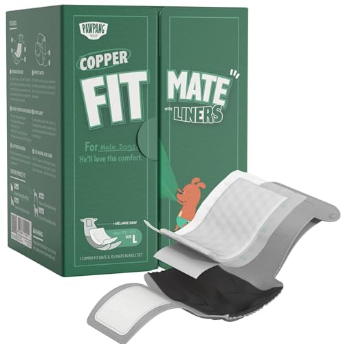 PAWPANG Copper Fit Mate Washable Male Dog Belly Band Kit – 1 Reusable Male Wrap with 15 Dog Diaper Liners, Ideal for Senior Dogs, Incontinence, and Marking, L