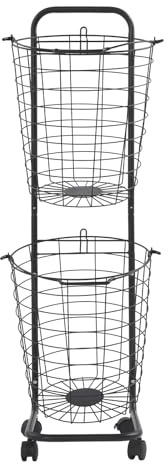 Czyurachel Cesto para la ropa sucia con 2 compartimentos, material metálico, 26 x 33 x 105 cm, organizador de ropa móvil con 4 ruedas universales, caja de recogida de lavandería para baño y dormitorio