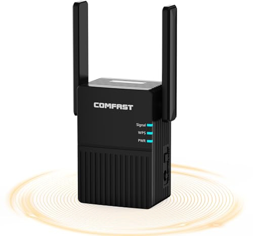 COMFAST Repetidor WiFi, Amplificador Señal WiFi, Extensor WiFi, 1200Mbps Doble Banda 2.4G/5G con 2 Antenas, WPS Botón, MU-MIMO, Luz Indicadora, Interior, Compatibile con Módem Router