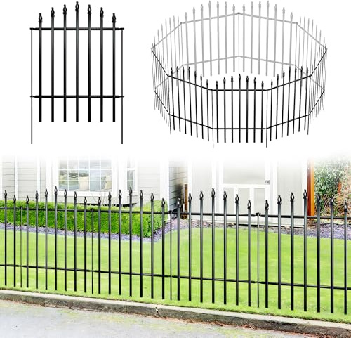 Thealyn Dekorativer Gartenzaun, 80 cm hoch x 60 cm breit, 5 Paneele, Gesamtlänge 3 m, rostbeständiger Metallzaun als Schutzzaun für Hunde im Außenbereich, zur Gartenabgrenzung und für den Außenbereich