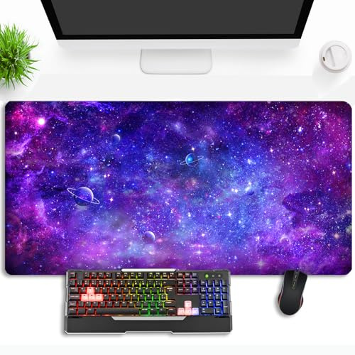 Cyberpunk Space Large Gaming Mouse Pad, Purple Cyberpunk Universe Mouse Pad Cyberpunk Planet Cosmic Desk Mat Anime Desk Pad Mousepad XXL Extended Keyboard Mat Mouse Mat, Waterproof, 31.5x15.7 in