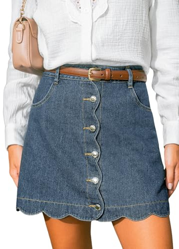 CUPSHE Jupe en jean décontractée taille haute avec ourlet festonné et poches pour femme