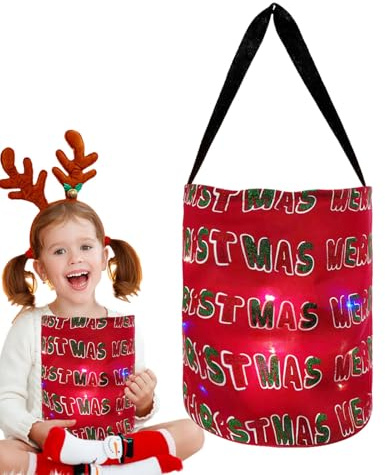 Secchio di Halloween luminoso, Secchio di Halloween luminoso, Borse di Natale a LED in poliestere, Sacchetti di Natale a luce LED, borsa a secchiello multiuso riutilizzabile, e verde, Tote