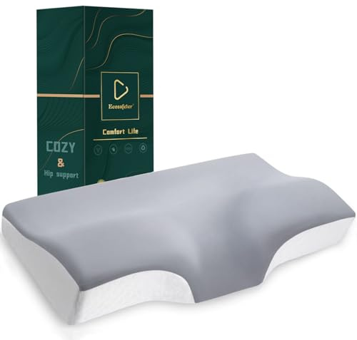 Ecosafeter Memory Foam Kopfkissen - Ergonomisches Nackenstützkissen für Seitenschläfer & Rückenschläfer - Orthopädisches Design zur optimalen Wirbelsäulenausrichtung mit Bambus-Bezug(Grau)