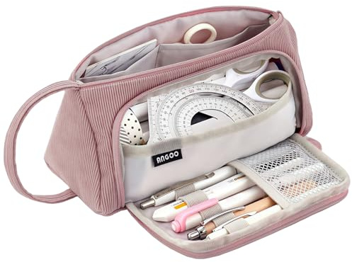 GUOYOU Pana Estuche Escolar, Sencillo Estuche con Asa Lateral (Rosa) | Retro Gran Capacidad Estuches Pequeños, Cremallera Portátil Material Escolar, Neceser Niña Apto para Escuela Oficina Viajes