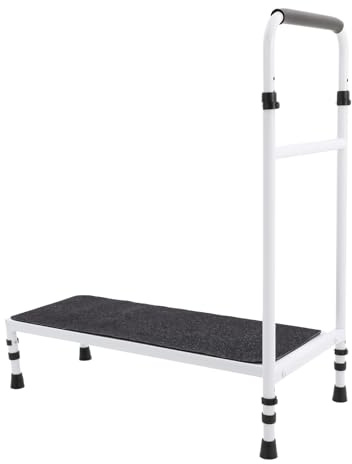 Medizinischer Tritthocker mit Griff, Einstiegshilfe für Senioren, Badewannenstufe & Fußhocker rutschfest, belastbar bis 150 kg, für Bett, Badewanne, Schlafzimmer, Küche, SUV & Auto (Weiß)