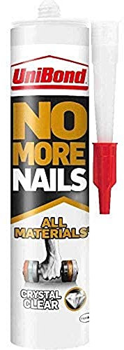 UniBond No More Nails All Materials Crystal Clear Construction Adhesive, High Strength Grab Adhesive for Bonding, Clear, 290 g Cartridge