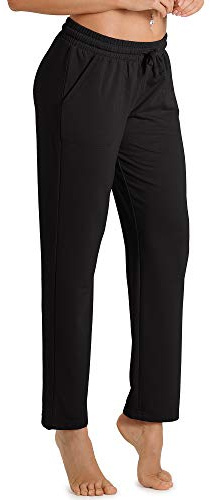 icyzone damträningsbyxor sport joggingbyxor lounge raka ben byxor med fickor, Svart, L