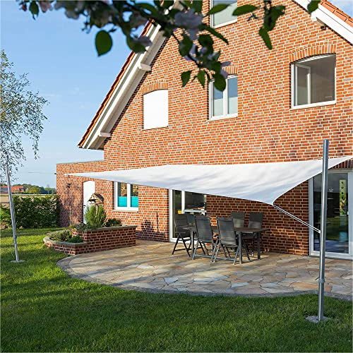 Toldoro solsegel komplett set rektangel PES 2 väggfäste/2 höjdjusterbara stänger i rostfritt stål Ø 70 x 3 mm 6 x 4 m gräddvit