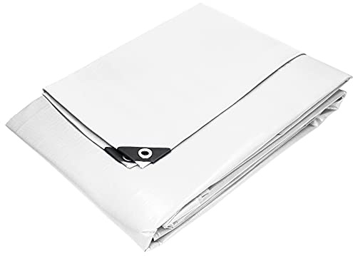 ECD Germany Telone Tessuto Polietilene con Occhielli 4x6m 24m² 260g/m² Bianco Resistente alla Muffa Impermeabile Antistrappo Rinforzato Protettivo Copertura per Mobili da Giardino Piscina Autoveicoli