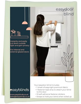 Easyblinds Easydoor blind for glazed doors, quick fix instant blind, cream, half door standard width, self-adhesive attachments, cut to size and shape as required