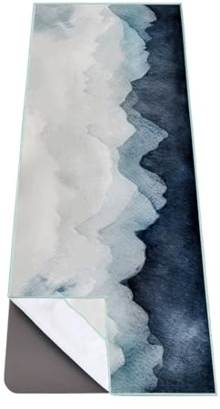QiyI Yoga Mat Towel with Corner Pockets, Non Slip Sweat Absorbent Hot Yoga Towels, Soft Yoga Blankets with Travel Bag, Skidless Mat Cover for Workout, Gym, Fitness - 70x26, Watercolor Mountain