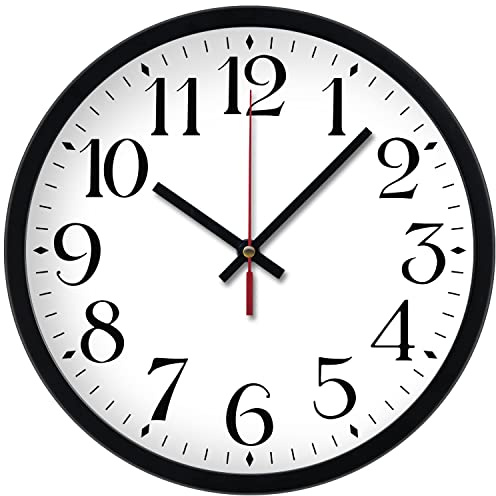 Reloj de pared de 30,5 cm, números grandes, silencioso, cuarzo, decorativo, funciona con pilas, para decoración del hogar, oficina, escuela, cocina (negro, blanco)