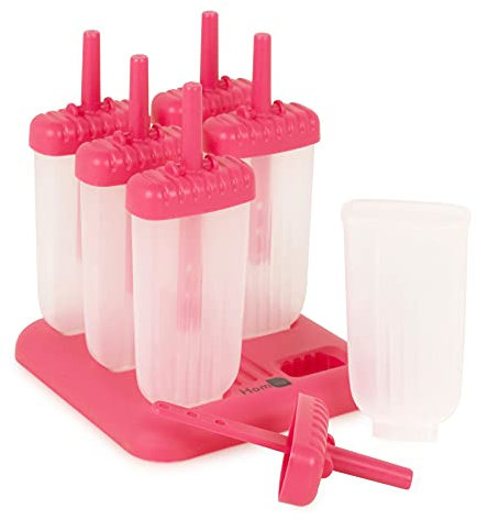 Homiu Popsicle Moulds with Sticks, Ice Lolly Mould Ice Cream Mould, for 6 Pieces, BPA Free, Homemade Frozen Dessert Reusable Easy Release Ice Pop Maker, Improve Design (Pink)