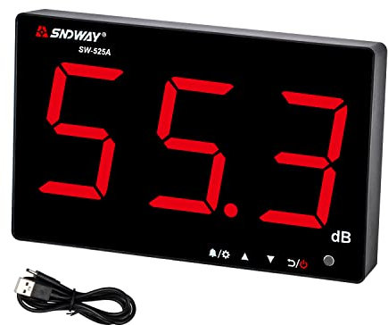 Medidor de decibelios 30 dB de 130 dB, medidor de nivel de sonido para colgar en la pared con luz de fondo, medidor de db con pantalla grande, alarma para áreas públicas/restaurantes/aulas