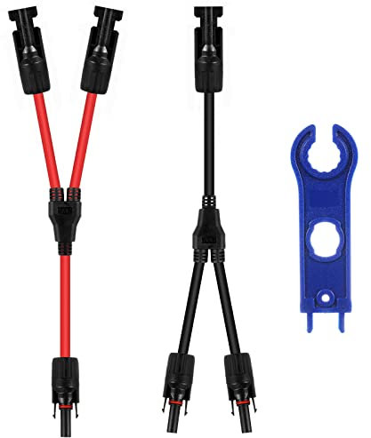 TOKIISHE 4 mm² Solarkabel Y-Verteiler, 1 Paar Solarpanel-Kabel Y Stecker, Fotovoltaik Solarkabel Y Stecker MMF+FFM für Parallel-PV-Anschluss (1 Rot +1 Schwarz)