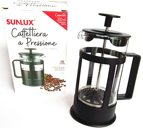 Caffettiera a Pressione 350 ml - in Acciaio Inox e Vetro - French Press Elegante per Caffè e Tè dal Gusto Pieno