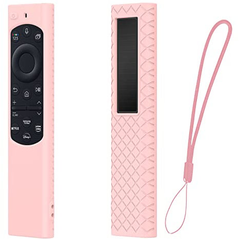 zoerbufan Funda para Samsung Solar 2022 BN59 Serie Control Remoto, Antideslizante Funda Silicona Compatible con Samsung Mando TV QLED 2021 Solar Remote con Cordón (Rosa)