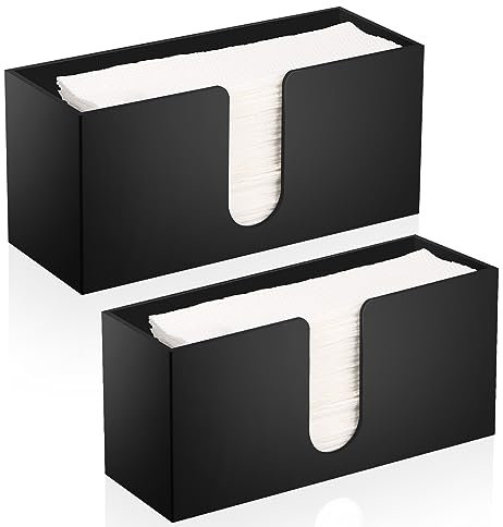 Paquete de 2 dispensadores de toallas de papel negro para encimera, soporte de toallas de papel acrílico para baño, dispensador de toallas de papel plegado, soporte de servilletas de papel