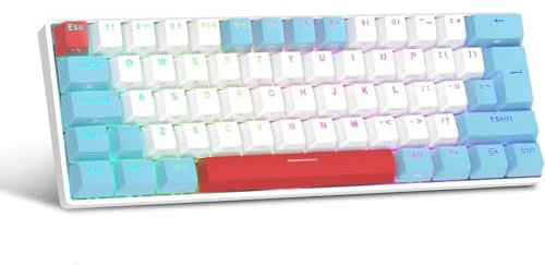 UK Layout 60 Percent Gaming Mechanical Keyboard, 62-Key Wired Mechanical Anti-ghosting mechanical Blue Switches Gaming Keyboard with ABS keycaps, 14 RGB Backlight Modes for Computer/Laptop-White Blue