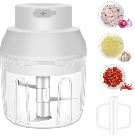 Electric Garlic Chopper, 250ML Garlic Mincer with Egg Beater, Mini Portable Vegetable Chopper, Onion Grinder Masher, USB Small Food Processor for Veggie, Garlic, Ginger, Chili(White)