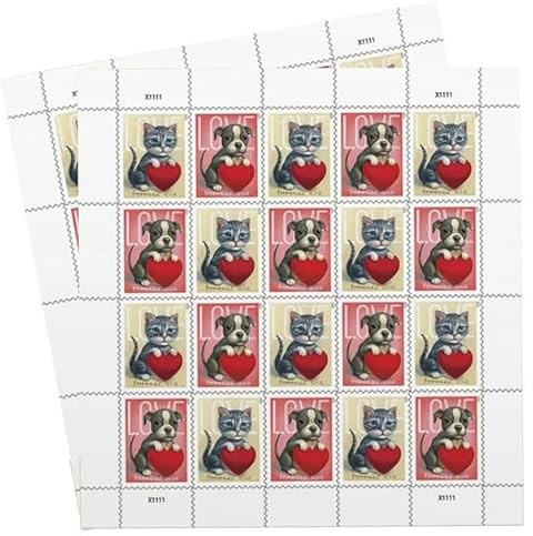 USPS Love 2023 (2 Sheets of 20) Forever Postage Stamps US Postal First Class Valentine Dog Cat Puppy Kitten Pet Wedding Celebration Engagement Invitation Anniversary Romance Party