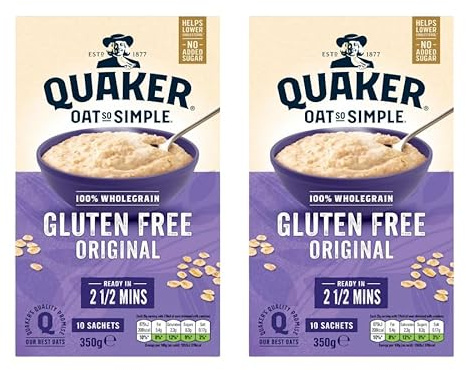 Quaker Oat So Simple Gluten Free Original Porridge Sachets Cereal 350g - 2 Pack | 100% Wholegrain, No Added Sugar, Helps Lower Cholesterol, Gluten free.