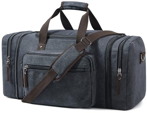 Erweiterbare Reisetasche 70L, Große Sporttasche Herren Damen, Robuste Stofftasche für Reisen, Fitness und Business, Handgepäcktasche (Dunkelgrau)