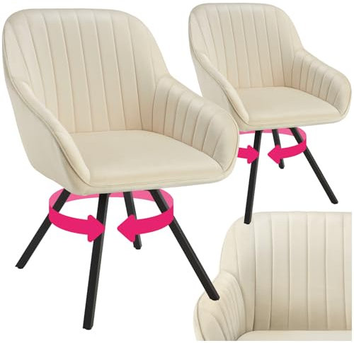 tectake® drehbare Esszimmerstühle mit Armlehne, Schalenstuhl ergonomisch mit Samt Bezug, gesteppt, Stühle drehbar für Wohnzimmer, Esstisch, Arbeitszimmer, Schminktisch, Küchenstühle - 2er Set, Creme