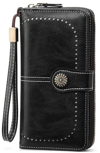 GOIACII Ladies Purse RFID Blocking Womens Wallet Wristlet Clutch Large Capacity Card Holder Black