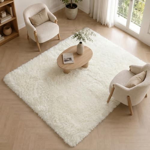 BEIMO Tapis Chambre Tapis Salon Poil Long Blanc 140x200cm