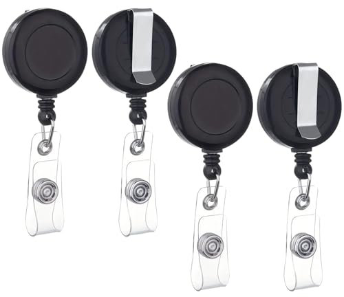 WOLMIK Carrete retráctil para tarjetas de identificación, 4 unidades, llaveros extensibles, para tarjetas de identificación, tarjetas de identificación