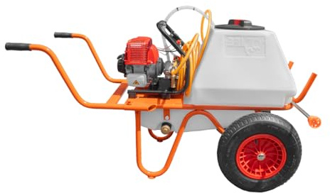 Bricoferr Carretilla sulfatadora de 2 Ruedas 31.5cc 80L con Manguera de 10 Metros y Lanza de 90 cm