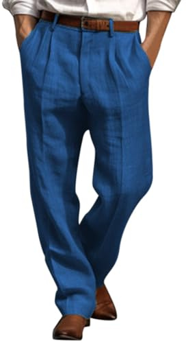 Generisch Eleganti pantaloni da uomo a gamba larga, tinta unita, casual, con tasca frontale, piegato, cintura elastica in vita, pantaloni larghi comodi da uomo