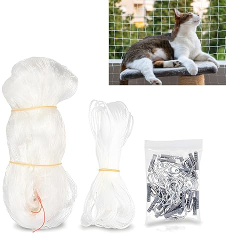 WideSmart 3x10m Pet Prime Cat Safety Net for Balcony Window,Transparent Protective Net for Cats Pet,Garden Netting,Cat and Bird Proof Garden Net Included Fastening Set